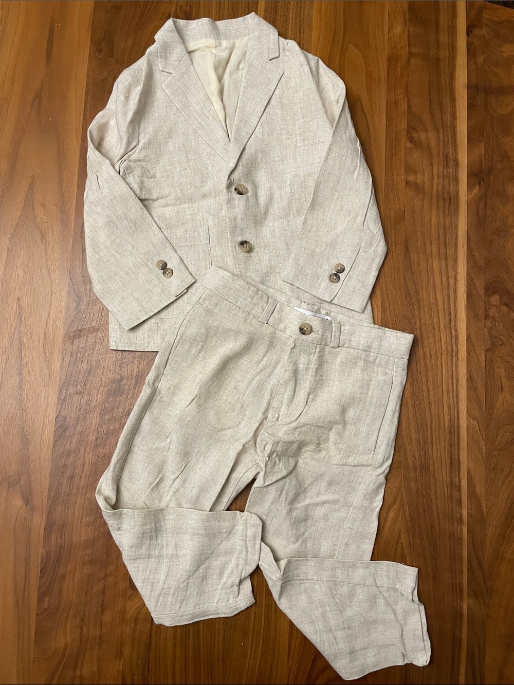 4T Light Beige Linen Blend Suit Jacket & Pants